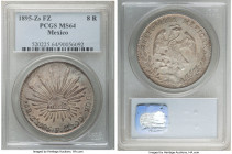 Republic 8 Reales 1895 Zs-FZ MS64 PCGS, Zacatecas mint, KM377.13. A specimen that has toned into a snowy gray with champagne shifts, with noticeable g...