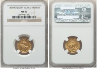 Republic gold Escudo 1825 Mo-JM/FM MS62 NGC, Mexico City mint, KM379.5. Although bearing a slightly shallow strike toward the center of the flan, this...