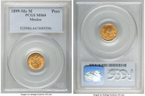 Republic gold Peso 1899 Mo-M MS64 PCGS, Mexico City mint, KM410.5. A desirable offering with a warm honey sheen and fine device preservation. 

HID098...