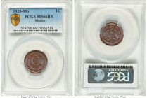 Estados Unidos Centavo 1925-Mo MS66 Brown PCGS, Mexico City mint, KM415. An impressive survivor, standing as the finest graded by either NGC or PCGS. ...