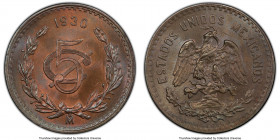 Estados Unidos 5 Centavos 1930-Mo MS66 Brown PCGS, Mexico City mint, KM422. Large oval 0 in date variety. One of two coins that share the highest rati...