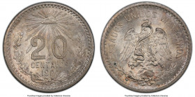Estados Unidos 20 Centavos 1907-M MS66 PCGS, Mexico City mint, KM435. Straight 7 variety. In the cusp of it's population, showing radiant gem surfaces...