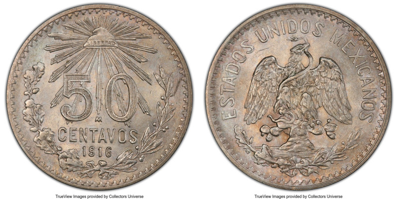 Estados Unidos "1/Inverted 1" 50 Centavos 1916-M MS63+ PCGS, Mexico City mint, K...