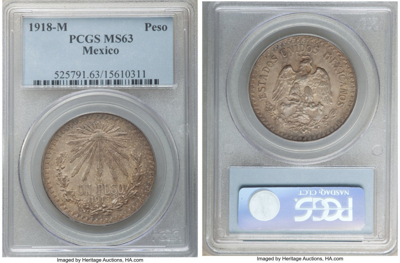 Estados Unidos Peso 1918-M MS63 PCGS, Mexico City mint, KM454. Two year type. Ma...