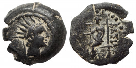 SELEUKID KINGS OF SYRIA. Antiochos IV Epiphanes. 175-164 BC. Hemichalkon (bronze, 2.08 g, 13 mm). Seleukeia on the Tigris, struck circa 173/2 BC. Radi...