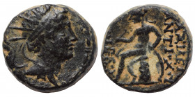 SELEUKID KINGS OF SYRIA. Antiochos IV Epiphanes. 175-164 BC. Hemichalkon (bronze, 3.12 g, 14 mm). Uncertain, possibly Dura-Europus. Radiate, diademed ...