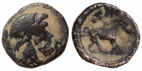 GREEK. Uncertain mint, possibly Mesopotamia. Ae (bronze, 0.64 g, 10 mm). Bearded bust to right. Rev. Horse (?) to right. Cf. Sol Numismatik auction IV...