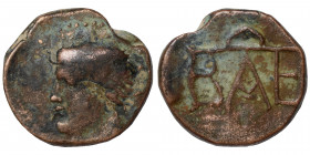 KINGS OF BOSPOROS. Polemo I, circa 14/3-10/9 BC. Ae (bronze, 9.30 g, 23 mm). Draped bust of Perseus (?) to left. Rev. Monogram of Polemo. Good fine. V...