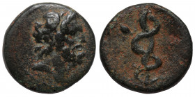 SYRIA, Seleukis and Pieria. Antioch. Pseudo-autonomous, 2nd century. Ae Tessera (bronze, 3.91 g, 16 mm). Head of Asklepios right. Rev. Serpent-entwine...