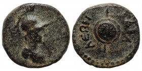 SYRIA. Gabala. Cca. 1st century BC. Ae (bronze, 2.03 g, 14 mm). Helmeted bust of Athena right. Rev. ΓABA-ΛЄΩN. Shield over spear. RPC Online 6803. Nea...