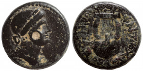 SYRIA, Seleucis and Pieria. Antioch. Pseudo-autonomous issue, time of Nero, 54-68. Dichalkon (bronze, 3.81 g, 15 mm) Laureate and draped bust of Apoll...