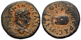 GALATIA. Ankyra. Caracalla, 198-217. Ae (bronze, 3.37 g, 17 mm). ANTΩNINΩC AVΓOV laureate head right. Rev. MHTΡOΠ ANKYΡAC dot, prize crown with one pa...