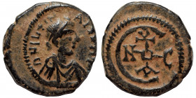 Justinian I, 527-565. Pentanummium (bronze, 2.55 g, 17 mm), Theoupolis (Antioch). D N IVSTINI-AN[VS PP AV], Diademed, draped, and cuirassed bust of Ju...