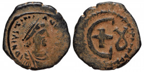 Justinian I, 527-565. Pentanummium (bronze, 2.17 g, 18 mm), Theoupolis (Antioch), circa 546-551. D N IVSTINIANVS P P A Diademed, draped and cuirassed ...