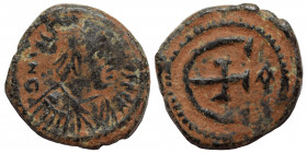 Justinian I, 527-565. Pentanummium (Bronze, 2.01 g, 16 mm), Theoupolis (Antioch), struck 529-539. D N IVSTINIANVS P P AVG Diademed, draped, and cuiras...