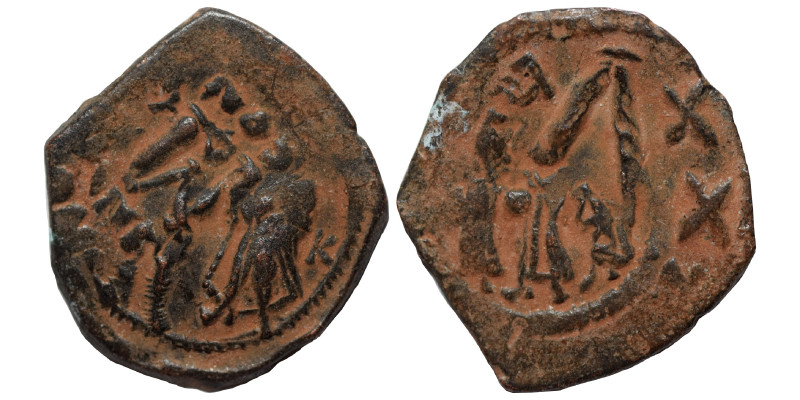 Heraclius follis, overstruck with follis of Constans II, 7th century AD. Follis ...