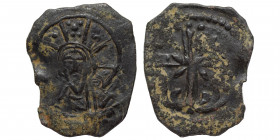 Anonymous Folles. temp. Nicephorus III, circa 1078-1081. Follis (bronze, 1.94 g, 22 mm). Facing bust of Christ Pantokrator. Rev. Latin cross with cent...