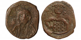 Alexius I Comnenus, 1092-1118. Tetarteron (bronze, 5.50 g, 26 mm), Constantinople. Bust of Christ facing; IC in left field, XC in right field. Rev. Em...