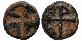 Uncertain. 5th- 6th century. Ae (bronze, 0.65 g, 8 mm). Christogram. Rev. Incuse Christogram. Very fine.