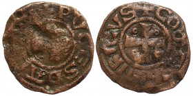 CRUSADERS. Latin Kingdom of Jerusalem, Henry of Champagne. Pougeoise (bronze, 1.33 g, 19 mm). 1192-1197. +COMES HENRICVS cross pattée, with annulets i...