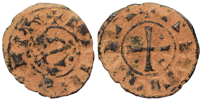 CRUSADERS. Principality of Antioch. Bohémond III, 1149-1163. Denier (bronze, 0.5...