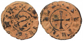 CRUSADERS. Principality of Antioch. Bohémond III, 1149-1163. Denier (bronze, 0.59 g, 16 mm). +PRIN•CEPS, retrograde S flanked by four pellets. Rev. +A...