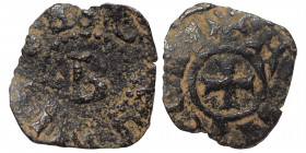 CRUSADERS. Principality of Antioch. Bohémond IV, 1201-1233. Fractional Denier (billon, 0.36 g, 16 mm). +BOAMVNDV around large B. Rev. +ANTIOCHIA cross...