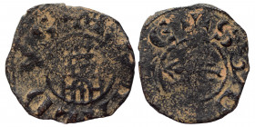 CRUSADERS. County of Tripoli. Bohémond IV of Antioch. 1187-1233. Pougeoise (bronze, 0.62 g, 15 mm). +CIVITAS City gate. Rev. TRIPOLIS St. Andrew's cro...