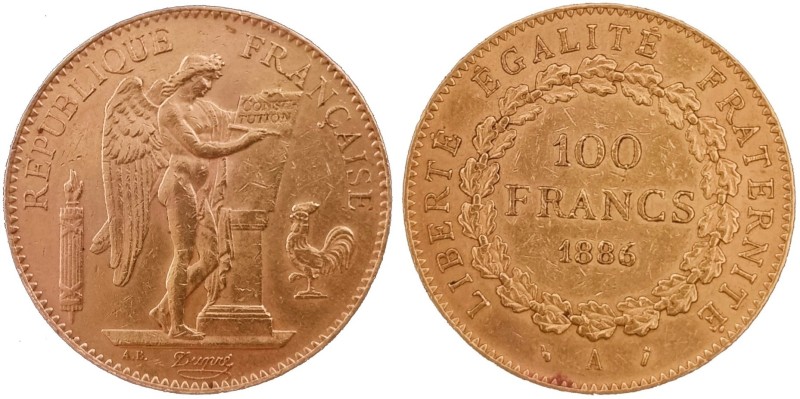 France 100 Francs 1886-A, Paris mint, KM832, Fr-552; Napoleon III. Gold (.900) 3...