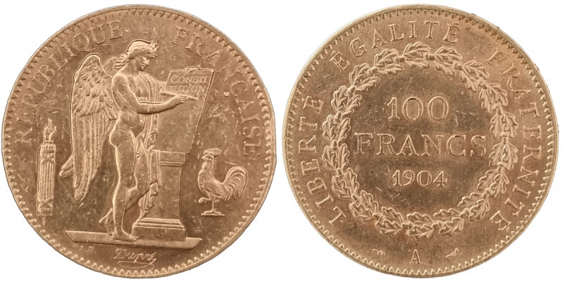 France 100 Francs 1904 A, Paris mint, KM832, Fr-552; Napoleon III. Gold (.900) 3...