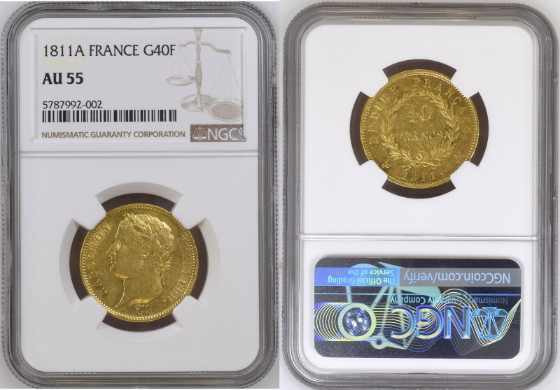 France 40 Francs 1811 A; NGC AU55, KM696.1, F#541; Napoleon I. Gold (.900) 12,9 ...