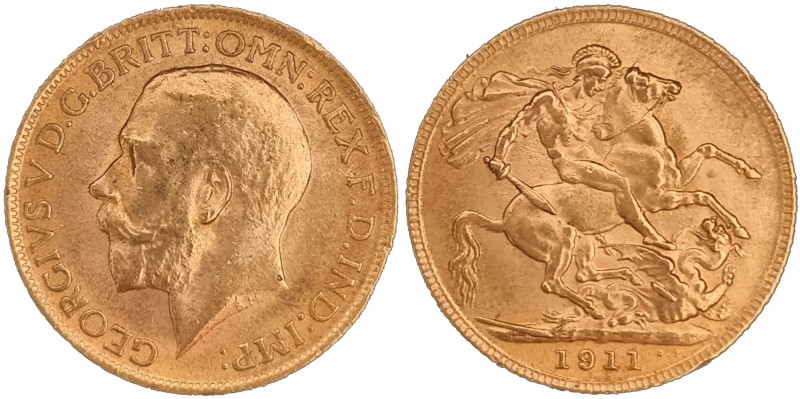 Great Britain Sovereign 1911. KM820; Ruler: George V; Gold (.917) 7,98 g. UNC