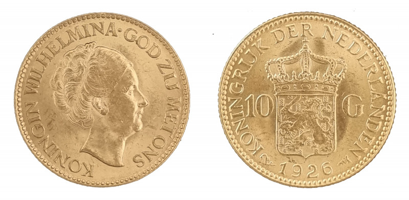 Netherlands 10 Gulden 1926. KM162; Ruler: Wilhelmina I; Gold (.900) 6,729 g. UNC...