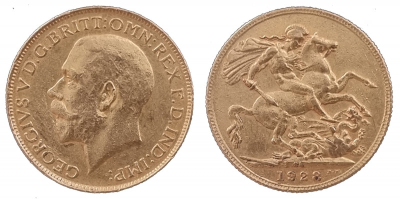 South Africa Sovereign 1928 SA. KM21; Ruler: George V; Gold (.917) 7,98 g. AU