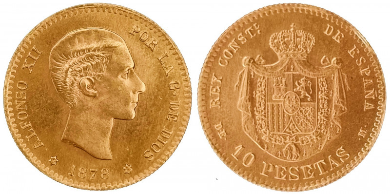 Spain 10 Pesetas 1878 DE M (restrike 1962) 6-pointed star; KM# 677; Ruler: Alfon...