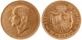 Spain 25 Pesetas 1881 MS M. UNC