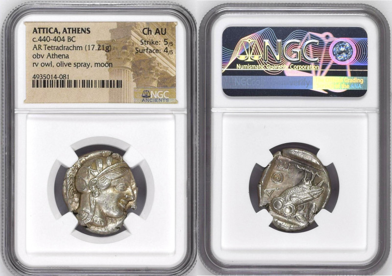 Athens. Ca. 440-404 BC. AR tetradrachm (23mm, 17.21 gm, 7h). NGC Choice AU 5/5 -...