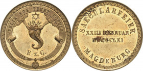 Germany, Freemasons, Gilded bronze medal 1861 (Loos / Blanke) 100th anniversary of the Ferdinand Lodge for Happiness in Magdeburg. Hands reaching out ...