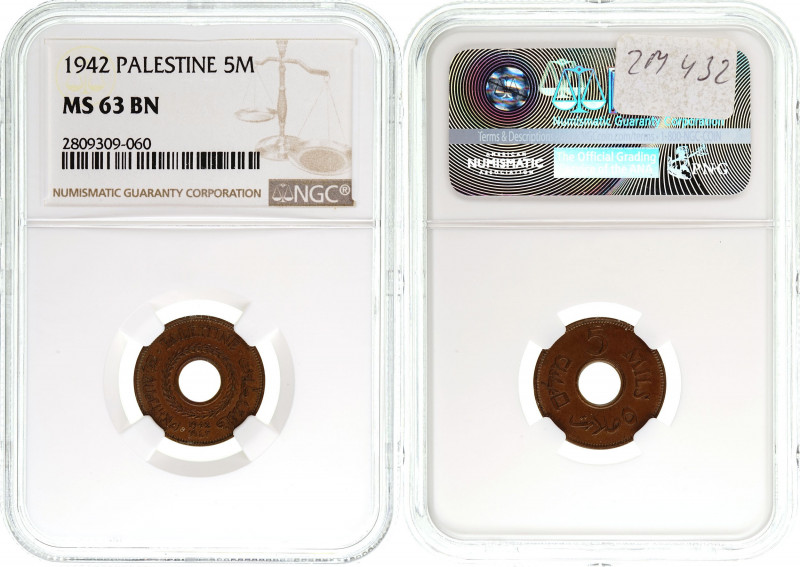 Palestine - 5 Mils - 1942 - NGC MS-63 BN