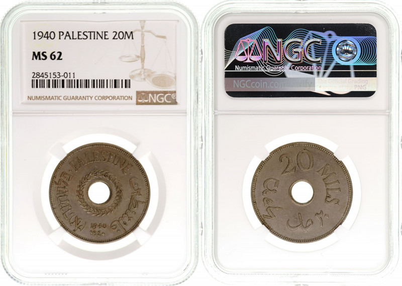 Palestine - 20 Mils - 1940 - NGC MS-62