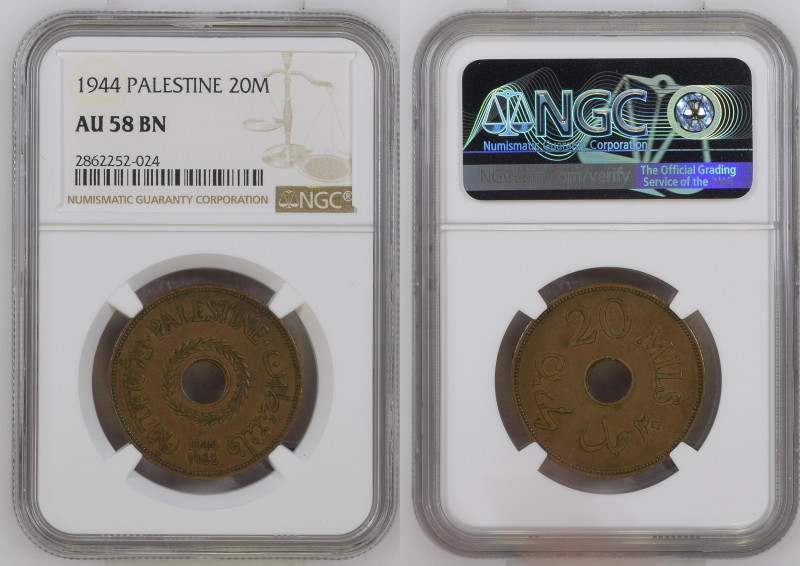 Palestine - 20 Mils - 1944 - NGC AU-58 BN
