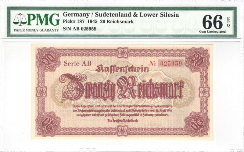 Germany - Sudetenland and Lower Silesia - 20 Reichsmark - 1945 - Pick-187 - PMG-...