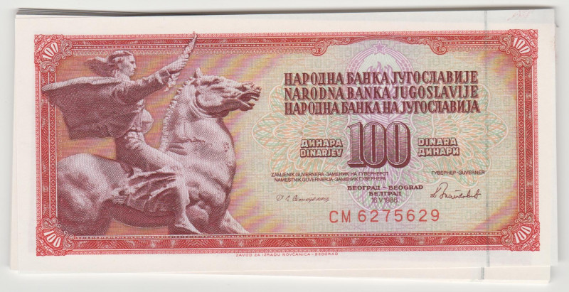 Jugoslavia - Lot of 25 Banknotes -- 100 Dinar - 1986 - UNC