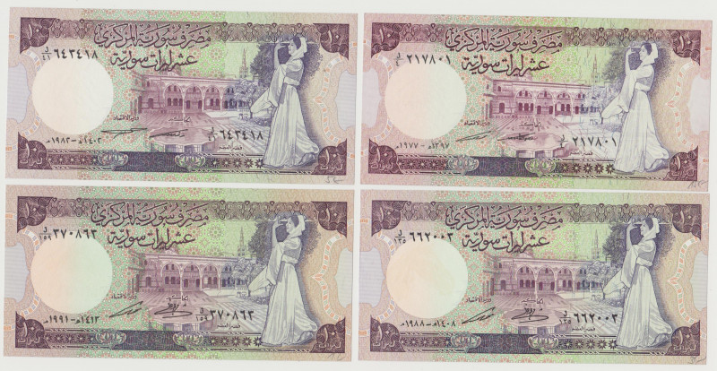 Syria - 10 Pound - 1977, 1982, 1988, 1991 - Lot of 4 Banknotes - Pick-101a, c, d...