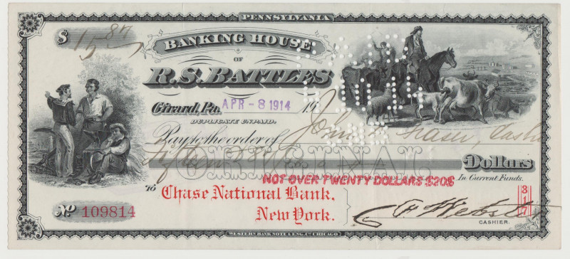 USA - Banking House of R.S. BATTLES - Bank Check