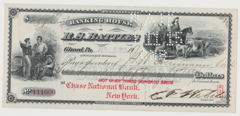 USA - Banking House of R.S. BATTLES - Bank Check