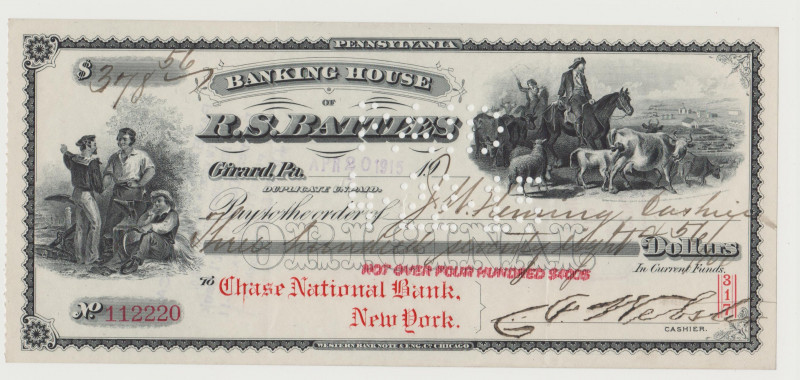 USA - Banking House of R.S. BATTLES - Bank Check