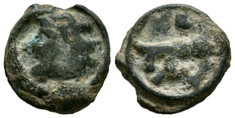 GALIA, Turones. Potin. (Ae. 2,29g/15mm). 100-50 a.C. (BN 5684). Anv: Cabeza masc...
