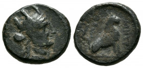 GALATIA, Pessinos. Ae16. (Ae. 3,96g/16mm). 63-41 a.C. (HGC 7, 769). Anv: Cabeza de Tyche con corona mural a derecha. Rev: León sentado a derecha, alre...