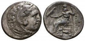 REINO DE MACEDONIA, Alejandro III el Grande. Dracma. (Ar. 3,93g/18mm). 336-323 a.C. Kolophon. (Price 1751). Anv: Cabeza de Heracles con piel de león a...